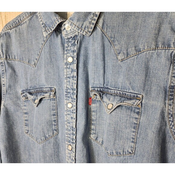 Levi's Other - Levis Denim Shirt Men Medium Blue Sawtooth Pearl Snap Long Sleeve Casual Classic